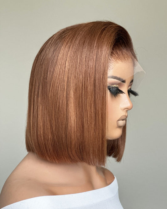 Peluca frontal de encaje liso color marrón anaranjado ombré