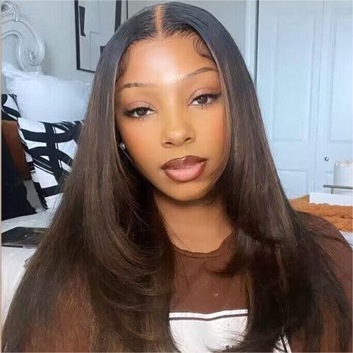 Highlight Brown Straight Layer Cut 13x4 Lace Frontal Wig Human Hair