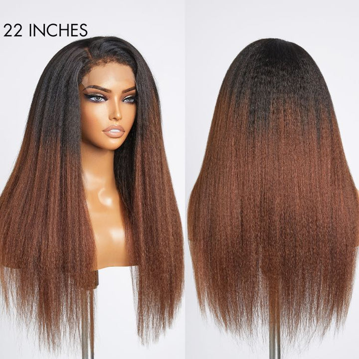 Kinky Edges Black To Brown Ombre Kinky Straight 5x5 Closure Lace Glueless Wig