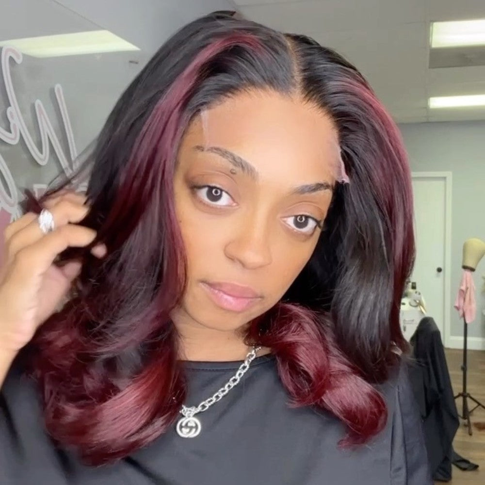 Burgundy And Black Mixed Layered Wavy 5x5 Lace Closure Wig