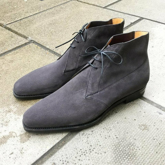 Vintage Men Fashion Grey Pointed Suede Low Heel chukka boots