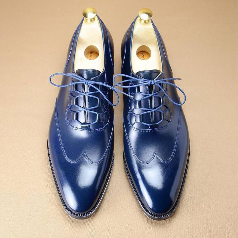 Blue Best Wingtip Oxfords Leather Custom Made Dress Shoes